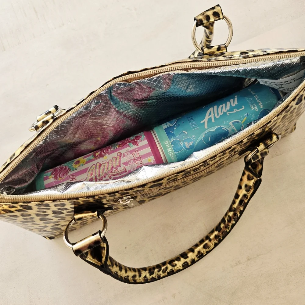 Primeware Wine Clutch Insulated Beverage Lunch Tote Bag Cheetah Print NEW